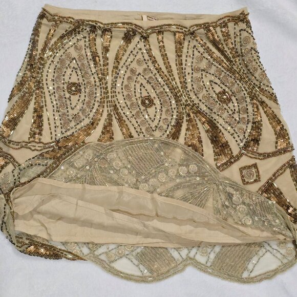 Free People Daydreaming Embellished Mini Skirt With Gold Sequins & Scalloped Hem - Picture 6 of 13